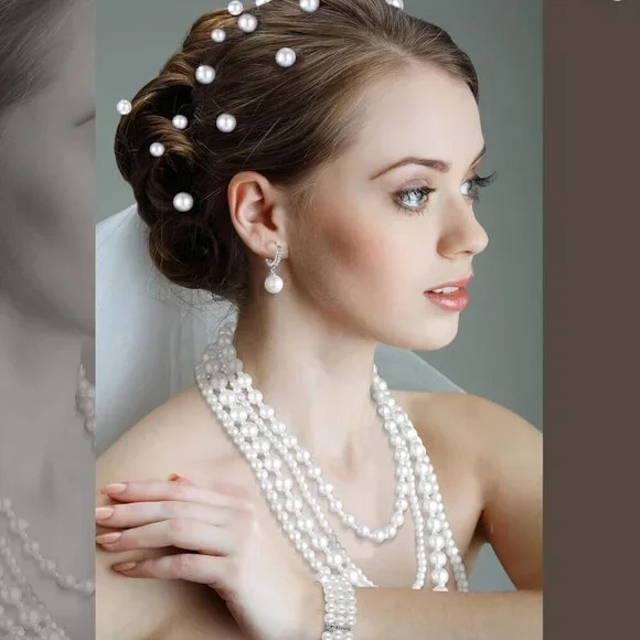 8 Pcs Faux Pearl Jewelry Set include Necklace Earrings Bracelets Women Gift - Picture 6 of 7